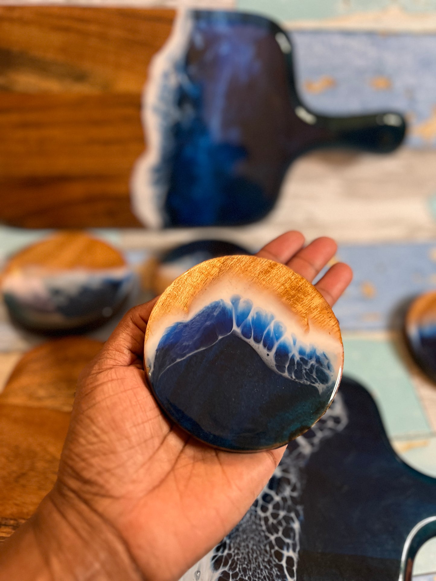 Acacia Wood and Resin Coasters (Set of 4)